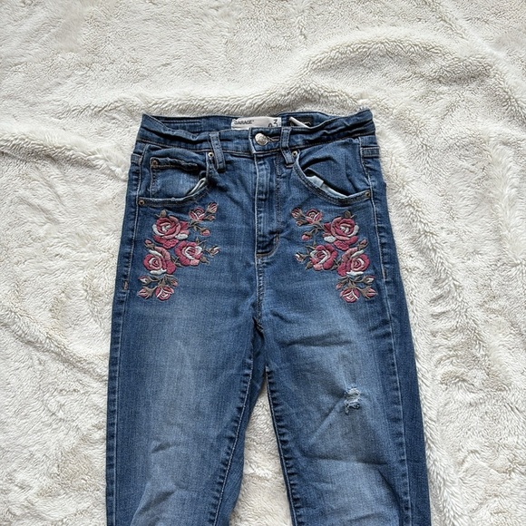 Garage Rose Embroidered Blue Skinny Jeans High Rise Size 03 - Picture 2 of 7
